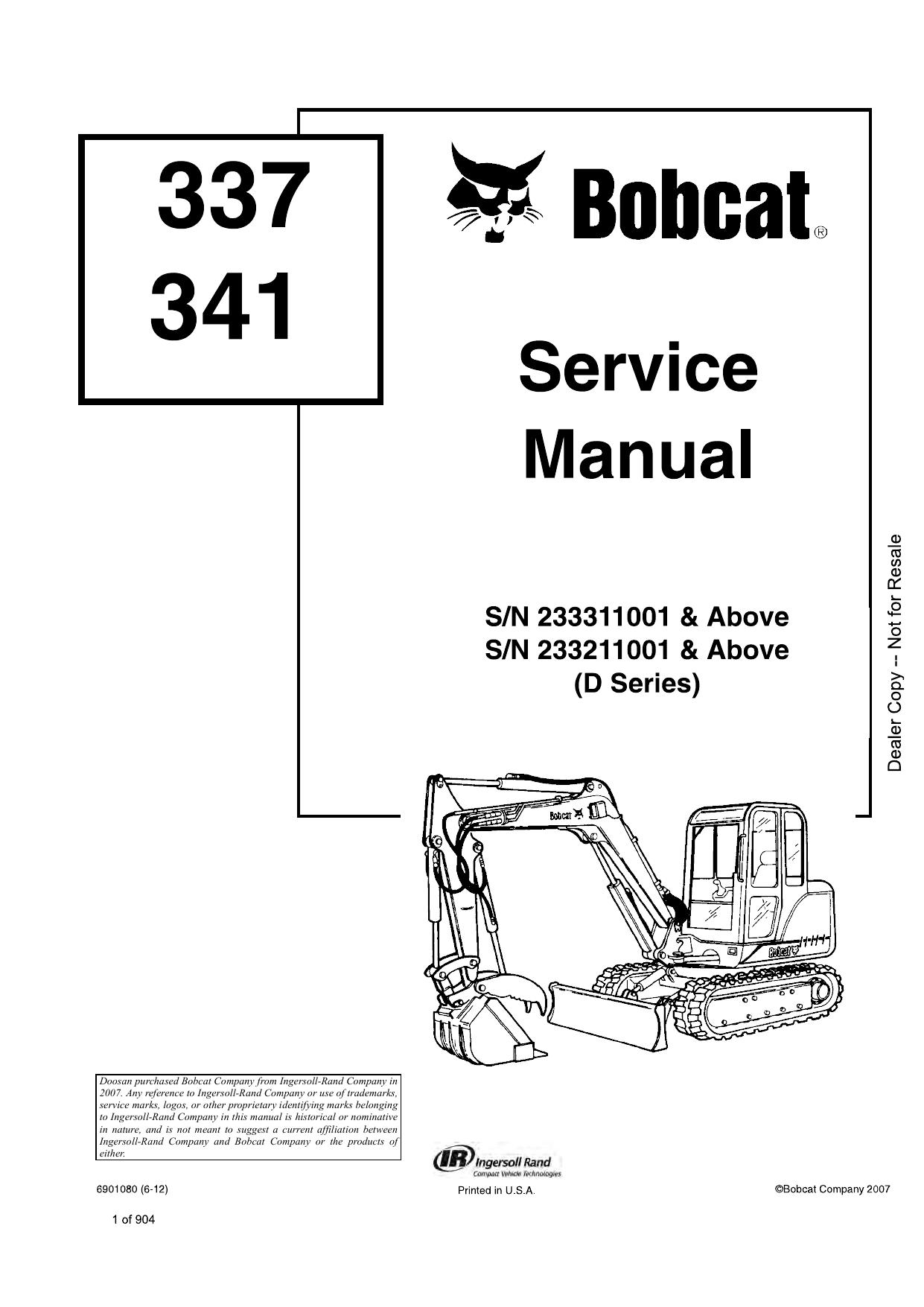 337 341 Excavator Service Manual Bobcat